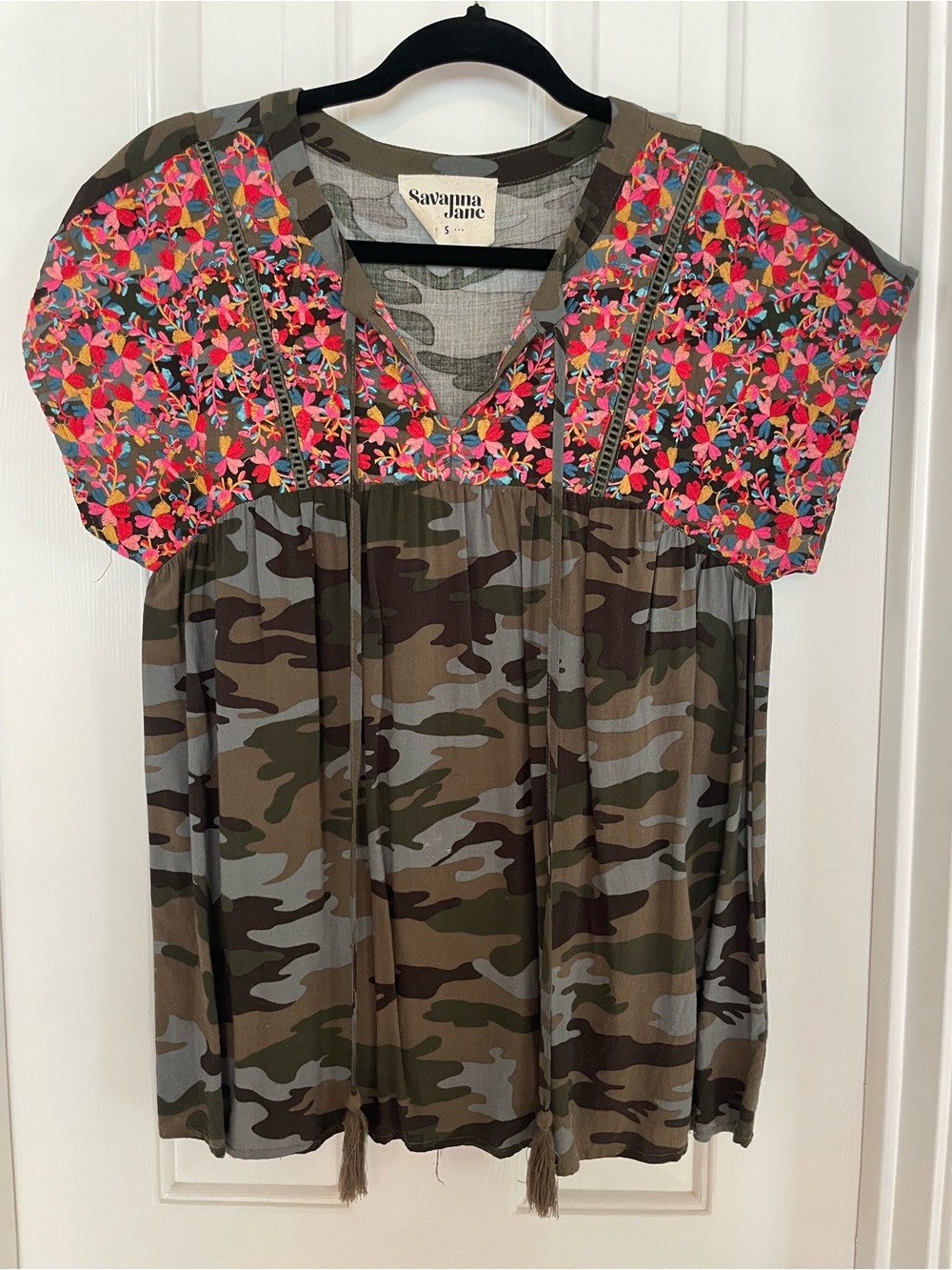 Savanna Jane Olive & Pink Camouflage Peasant Tunic